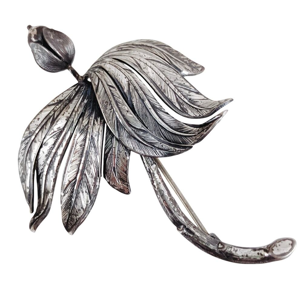 VTG Signed Danecraft Sterling Silver Floral Brooch Mid Century 1940s-1960s